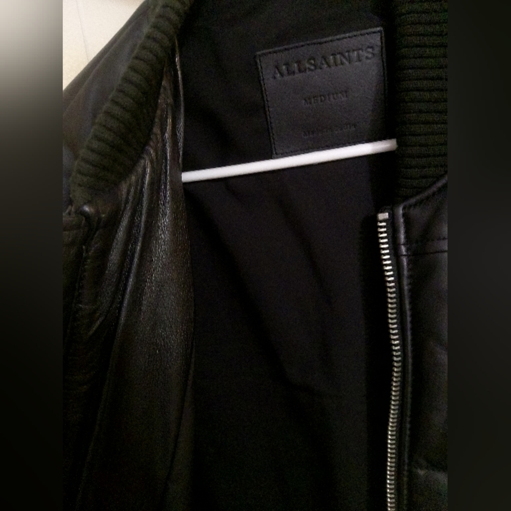 All Saints Dark Leather Bomber Jacket